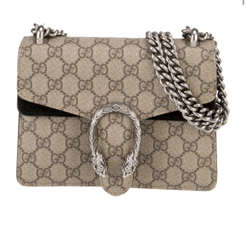 Gucci Beige GG Supreme Shoulder Bag with Silver Chain